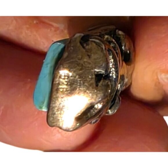 Vintage Pendant Sterling Silver Turquoise Reversible Floral Scroll Rectangular - Picture 3 of 8